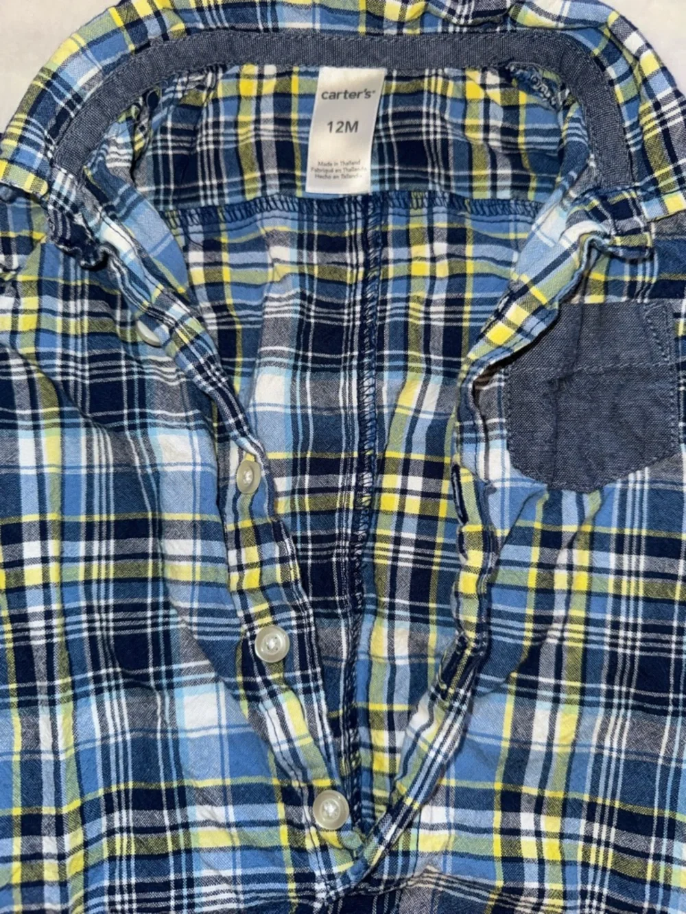 Carter's Blue, Navy & Yellow Plaid Short-Sleeve Romper